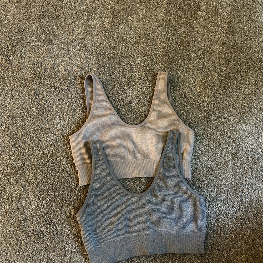 Aerie Ribbed Knit Bralette Set - Gray and Pink